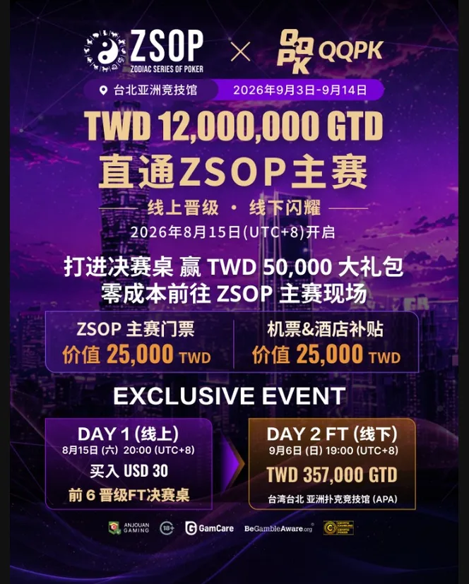 直通 ZSOP 主赛 TWD 12,000,000 GTD